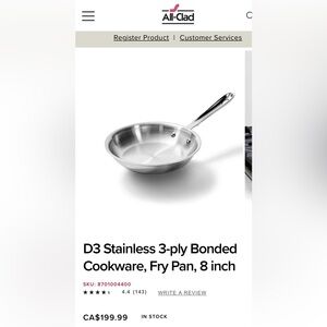 ALL-CLAD 3-ply Bonded Cookware Fry Pan 8 inch